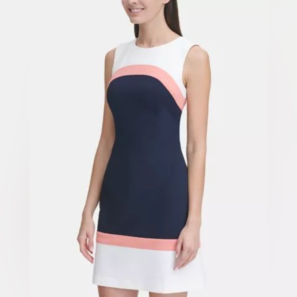 Tommy Hilfiger Navy and White Dress with Pink Trim